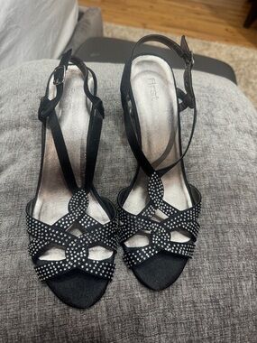 Elegant Black Rhinestone T-Strap Evening Heels